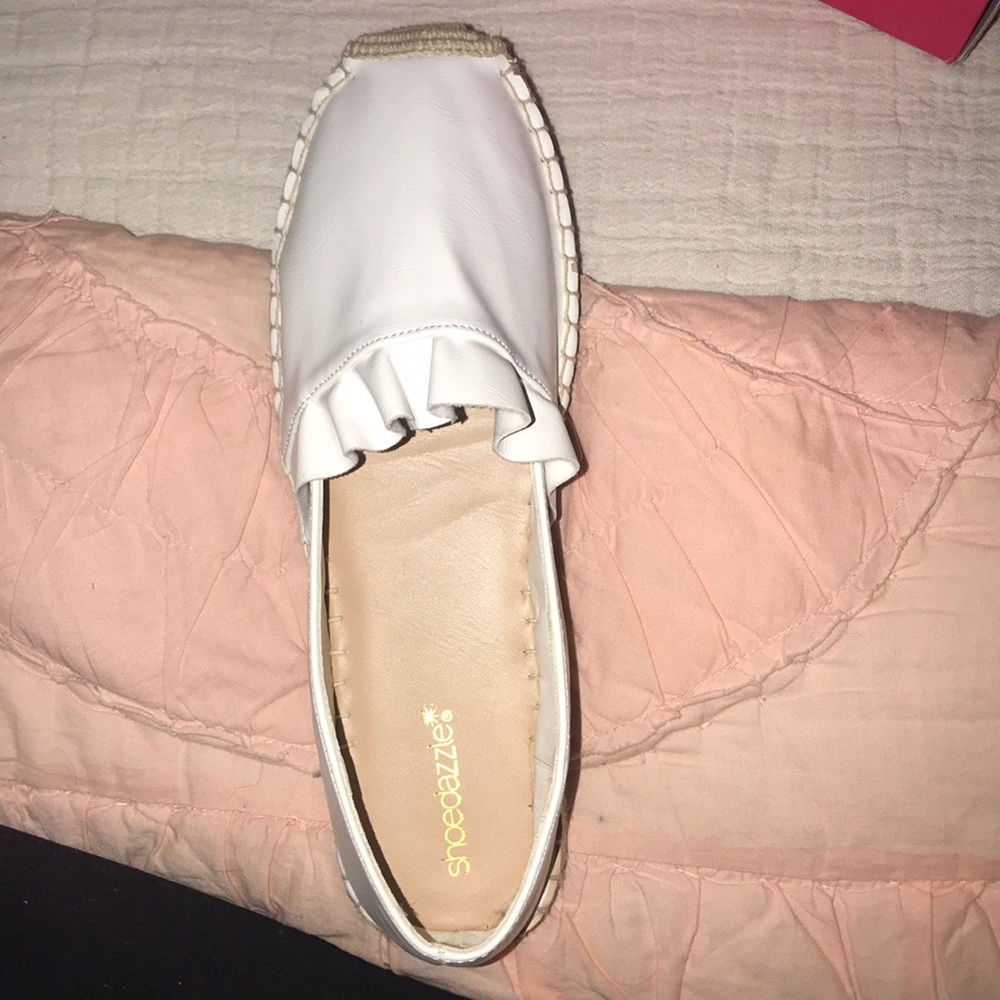 White ruffle espadrille flat